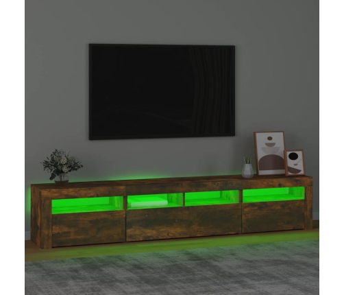 Mueble de TV con luces LED color roble ahumado 210x35x40 cm