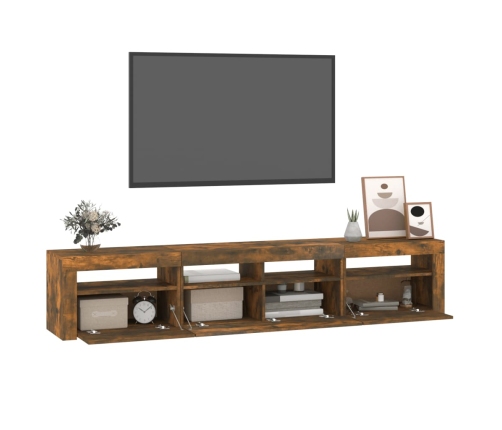 Mueble de TV con luces LED color roble ahumado 210x35x40 cm