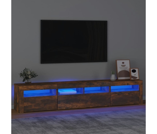 Mueble de TV con luces LED color roble ahumado 210x35x40 cm