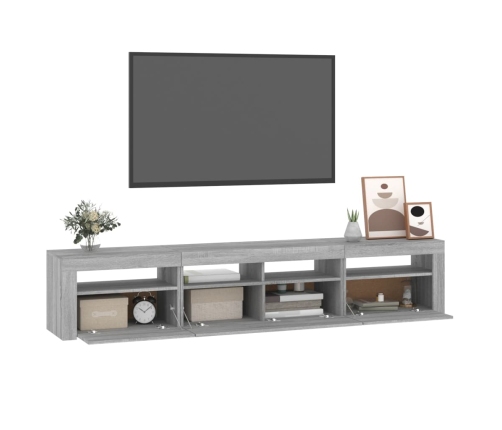 Mueble de TV con luces LED gris Sonoma 210x35x40 cm