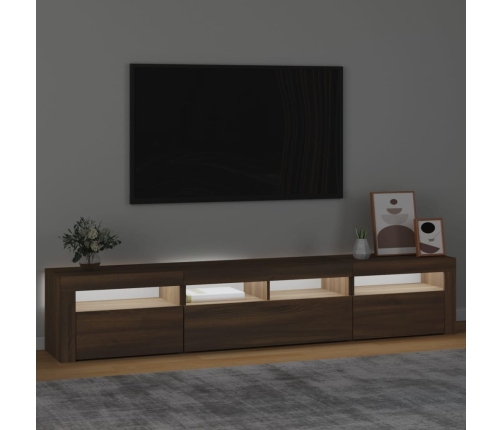 Mueble de TV con luces LED marrón roble 210x35x40 cm