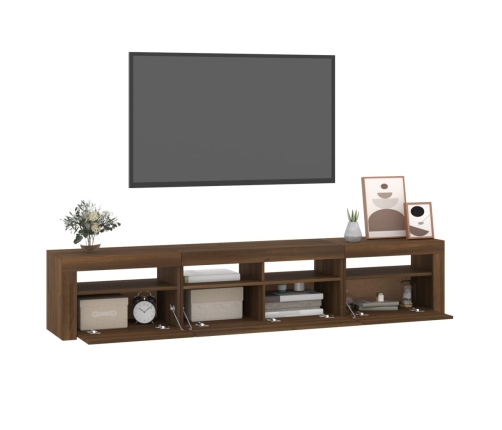 Mueble de TV con luces LED marrón roble 210x35x40 cm