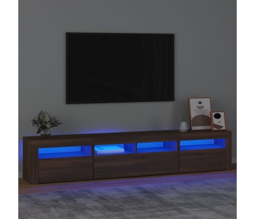 Mueble de TV con luces LED marrón roble 210x35x40 cm