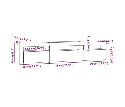 Mueble de TV con luces LED blanco 195x35x40 cm