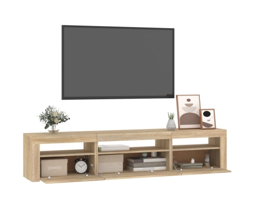 Mueble de TV con luces LED roble Sonoma 195x35x40 cm