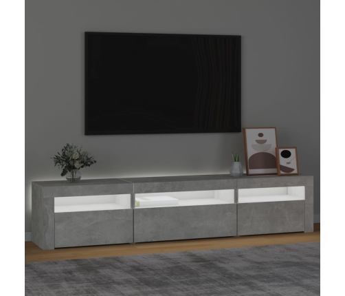 Mueble de TV con luces LED gris hormigón 195x35x40 cm