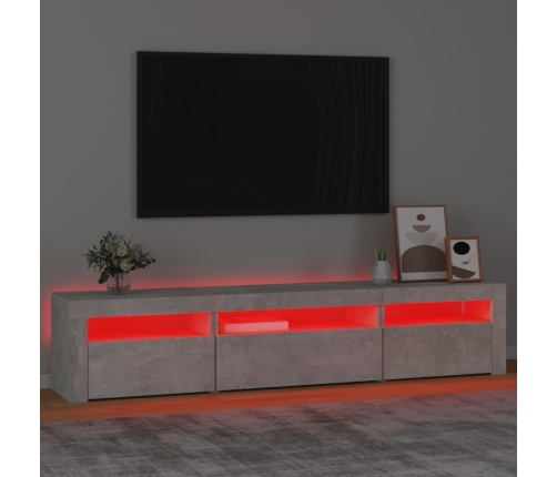 Mueble de TV con luces LED gris hormigón 195x35x40 cm