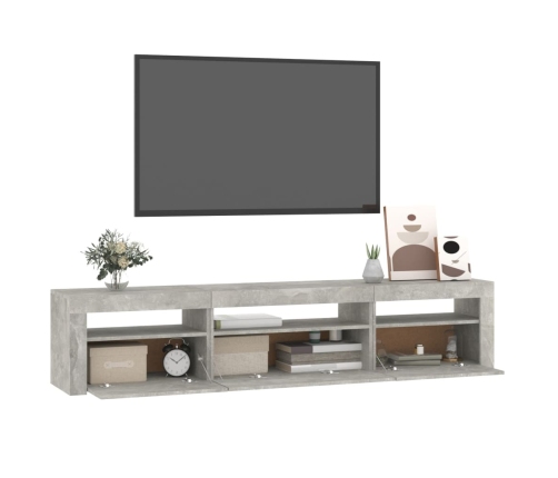 Mueble de TV con luces LED gris hormigón 195x35x40 cm