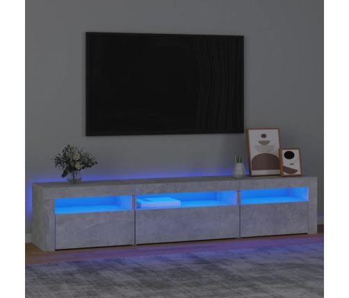 Mueble de TV con luces LED gris hormigón 195x35x40 cm