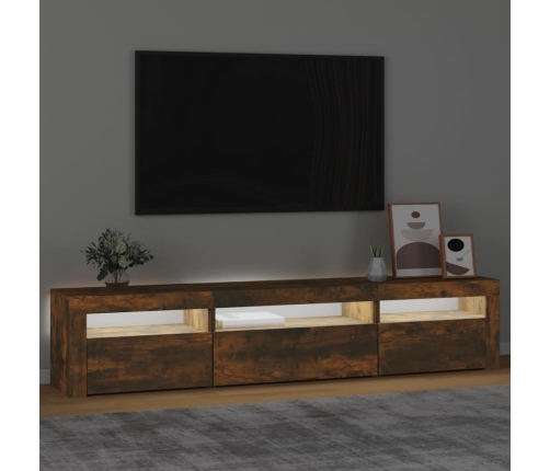 Mueble de TV con luces LED roble ahumado 195x35x40 cm