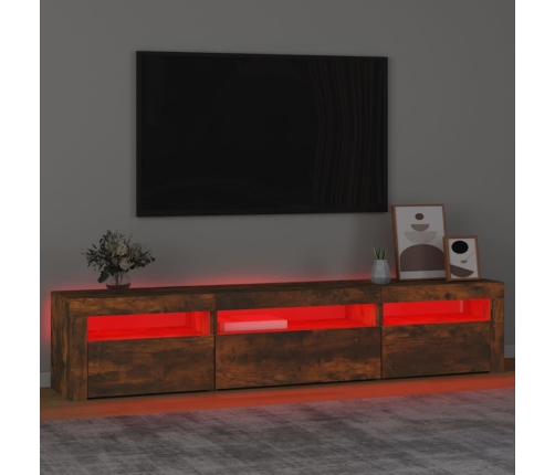 Mueble de TV con luces LED roble ahumado 195x35x40 cm