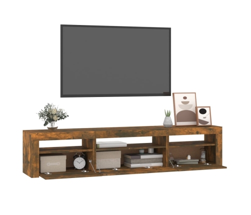 Mueble de TV con luces LED roble ahumado 195x35x40 cm