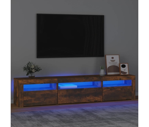 Mueble de TV con luces LED roble ahumado 195x35x40 cm