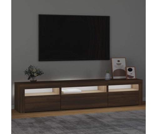 vidaXL Mueble de TV con luces LED marrón roble 195x35x40 cm