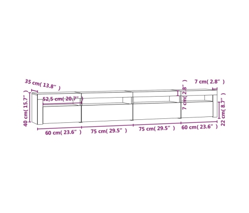 Mueble de TV con luces LED roble Sonoma 270x35x40 cm