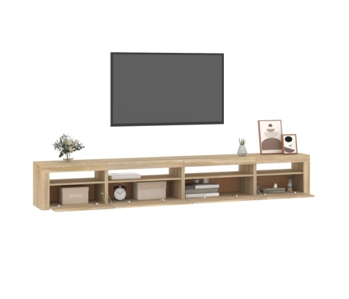 Mueble de TV con luces LED roble Sonoma 270x35x40 cm