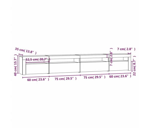 vidaXL Mueble de TV con luces LED roble ahumado 270x35x40 cm