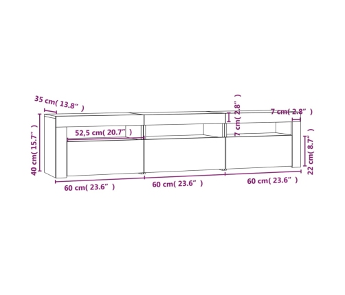 Mueble de TV con luces LED blanco 180x35x40 cm