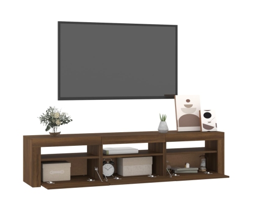 Mueble de TV con luces LED color marrón roble 180x35x40 cm