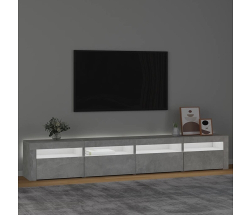 Mueble de TV con luces LED gris hormigón 240x35x40 cm