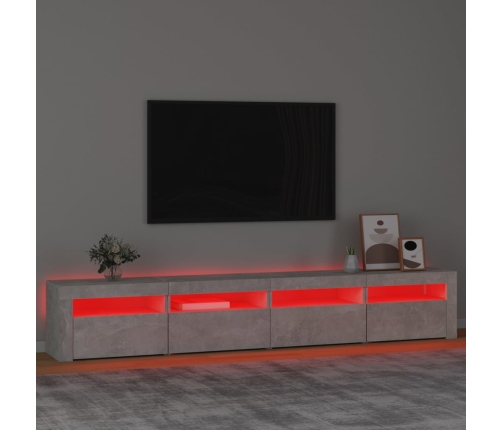 Mueble de TV con luces LED gris hormigón 240x35x40 cm