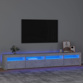 Mueble de TV con luces LED gris hormigón 240x35x40 cm