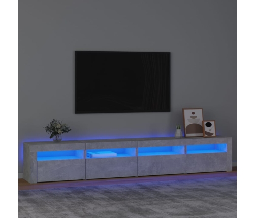 Mueble de TV con luces LED gris hormigón 240x35x40 cm