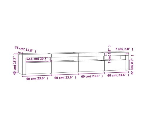 vidaXL Mueble de TV con luces LED blanco brillante 240x35x40 cm