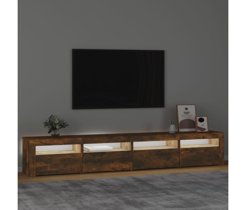 vidaXL Mueble de TV con luces LED color roble ahumado 240x35x40 cm