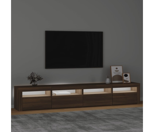 Mueble de TV con luces LED marrón roble 240x35x40 cm