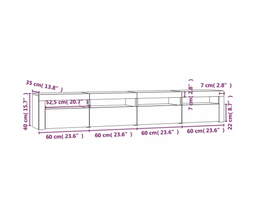 Mueble de TV con luces LED marrón roble 240x35x40 cm