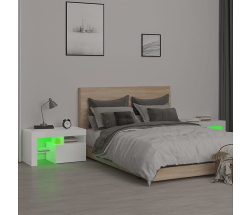 Mesitas de noche con luces LED 2 uds blanco brillo 70x36,5x40cm