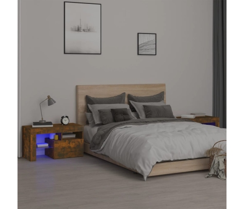 Mesitas de noche con LED 2 uds roble ahumado 70x36,5x40cm