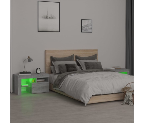 Mesitas de noche con luces LED 2 uds gris sonoma 70x36,5x40 cm