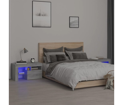 Mesitas de noche con luces LED 2 uds gris sonoma 70x36,5x40 cm