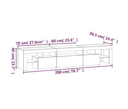 Mueble de TV con luces LED Negro 200x36,5x40 cm