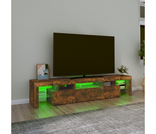 Mueble de TV con luces LED color roble ahumado 200x36,5x40 cm