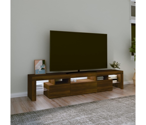 vidaXL Mueble de TV con luces LED marrón roble 200x36,5x40 cm