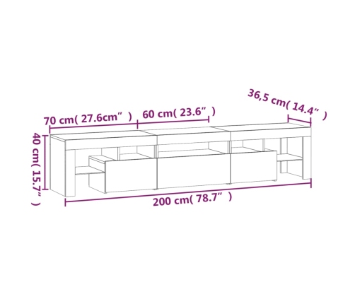 vidaXL Mueble de TV con luces LED marrón roble 200x36,5x40 cm