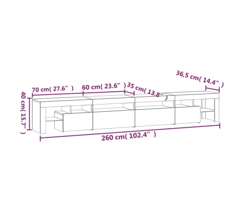 Mueble de TV con luces LED blanco 260x36,5x40 cm