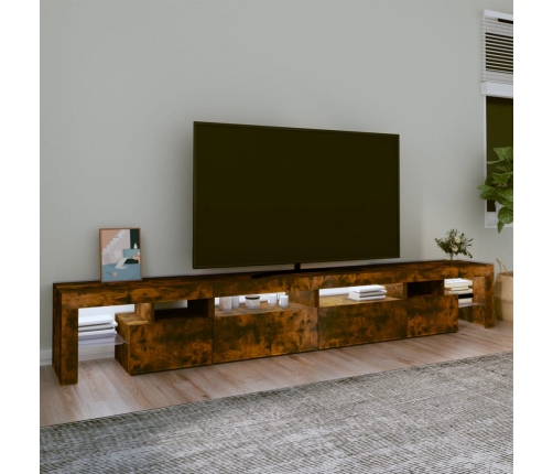 Mueble de TV con luces LED color roble ahumado 260x36,5x40 cm