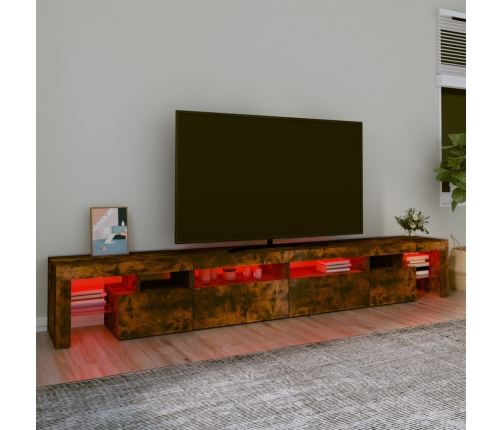 Mueble de TV con luces LED color roble ahumado 260x36,5x40 cm