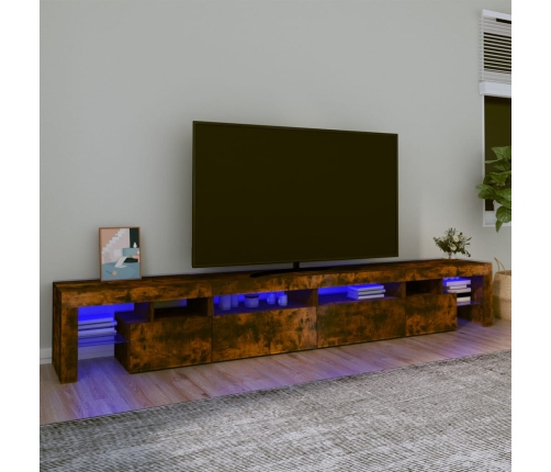 Mueble de TV con luces LED color roble ahumado 260x36,5x40 cm