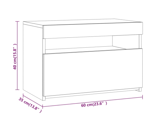 Mesitas de noche con luces LED 2 uds roble ahumado 60x35x40 cm