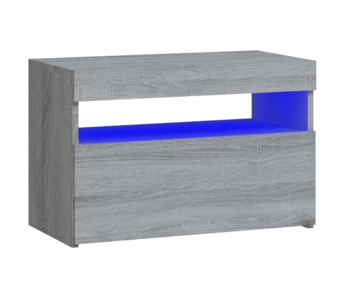 Mesitas de noche con luces LED 2 uds gris Sonoma 60x35x40 cm