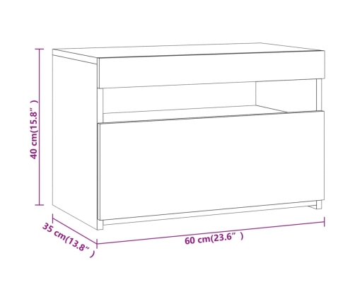 Mesitas de noche con luces LED 2 uds gris Sonoma 60x35x40 cm