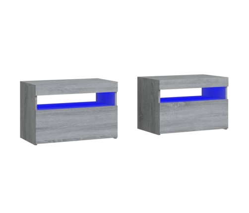 Mesitas de noche con luces LED 2 uds gris sonoma 60x35x40 cm