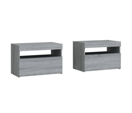 Mesitas de noche con luces LED 2 uds gris sonoma 60x35x40 cm