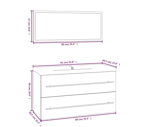 Conjunto de muebles de baño 3 piezas color roble Sonoma