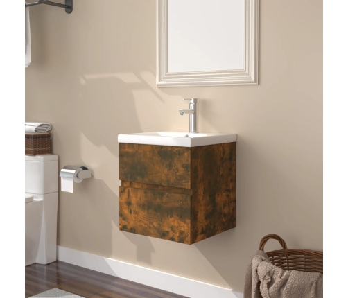 Mueble de baño con lavabo madera contrachapada roble ahumado